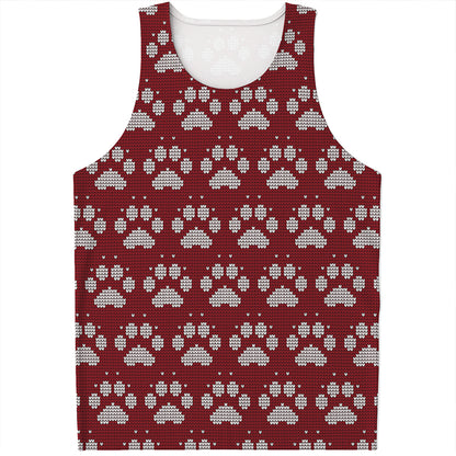 Red And White Paw Knitted Pattern Print Men's Tank Top