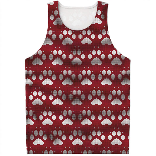 Red And White Paw Knitted Pattern Print Men's Tank Top