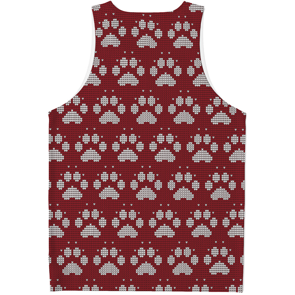 Red And White Paw Knitted Pattern Print Men's Tank Top