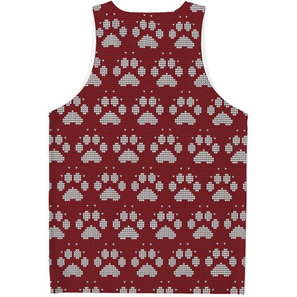 Red And White Paw Knitted Pattern Print Men's Tank Top