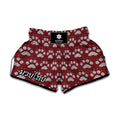 Red And White Paw Knitted Pattern Print Muay Thai Boxing Shorts