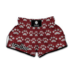 Red And White Paw Knitted Pattern Print Muay Thai Boxing Shorts