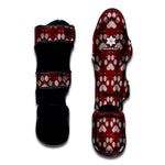 Red And White Paw Knitted Pattern Print Muay Thai Shin Guard