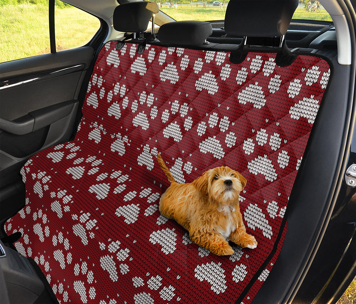 Red And White Paw Knitted Pattern Print Pet Car Back Seat Cover