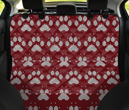 Red And White Paw Knitted Pattern Print Pet Car Back Seat Cover