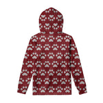 Red And White Paw Knitted Pattern Print Pullover Hoodie