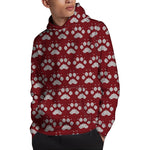 Red And White Paw Knitted Pattern Print Pullover Hoodie