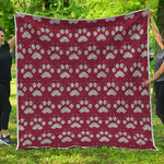 Red And White Paw Knitted Pattern Print Quilt