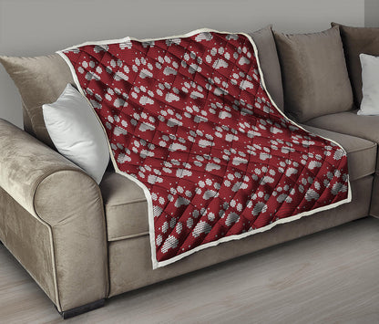 Red And White Paw Knitted Pattern Print Quilt