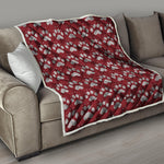 Red And White Paw Knitted Pattern Print Quilt