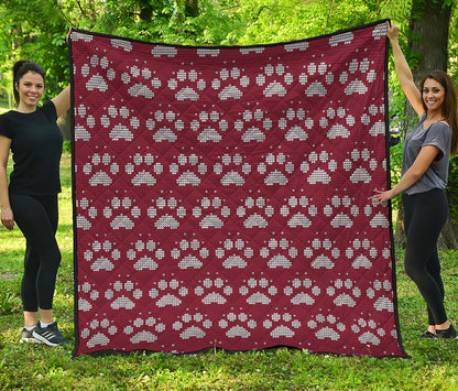 Red And White Paw Knitted Pattern Print Quilt