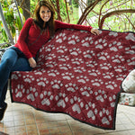 Red And White Paw Knitted Pattern Print Quilt