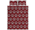 Red And White Paw Knitted Pattern Print Quilt Bed Set