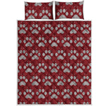 Red And White Paw Knitted Pattern Print Quilt Bed Set