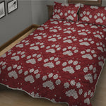 Red And White Paw Knitted Pattern Print Quilt Bed Set