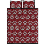 Red And White Paw Knitted Pattern Print Quilt Bed Set