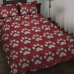 Red And White Paw Knitted Pattern Print Quilt Bed Set