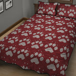 Red And White Paw Knitted Pattern Print Quilt Bed Set