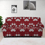 Red And White Paw Knitted Pattern Print Sofa Cover