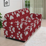 Red And White Paw Knitted Pattern Print Sofa Cover