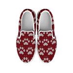 Red And White Paw Knitted Pattern Print White Slip On Shoes