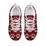 Red And White Paw Knitted Pattern Print White Sneakers