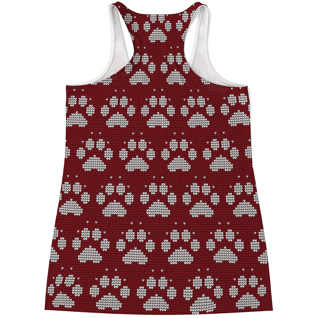 Red And White Paw Knitted Pattern Print Women's Racerback Tank Top