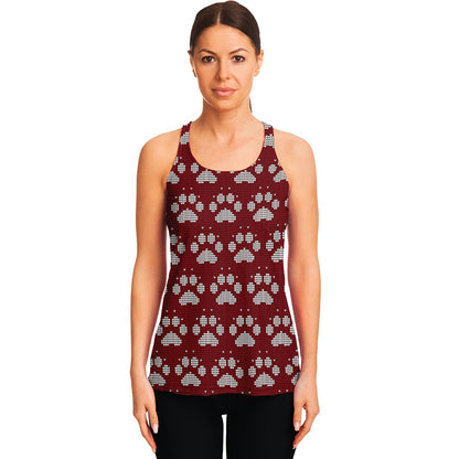 Red And White Paw Knitted Pattern Print Women's Racerback Tank Top