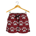 Red And White Paw Knitted Pattern Print Women's Shorts