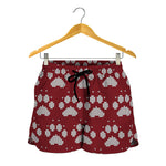 Red And White Paw Knitted Pattern Print Women's Shorts