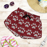 Red And White Paw Knitted Pattern Print Women's Shorts