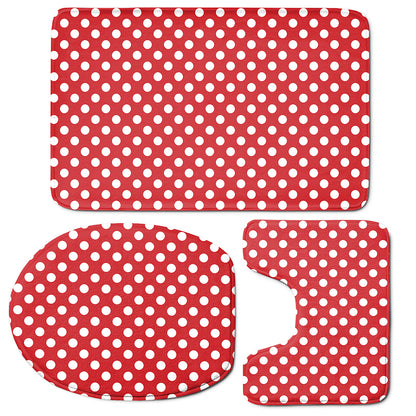 Red And White Polka Dot Pattern Print 3 Piece Bath Mat Set