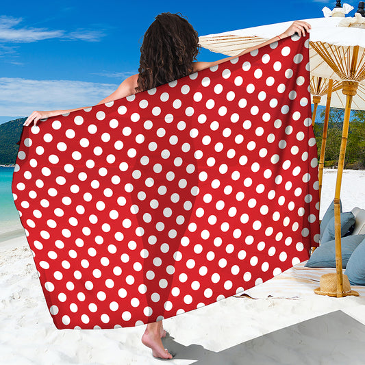 Red And White Polka Dot Pattern Print Beach Sarong Wrap