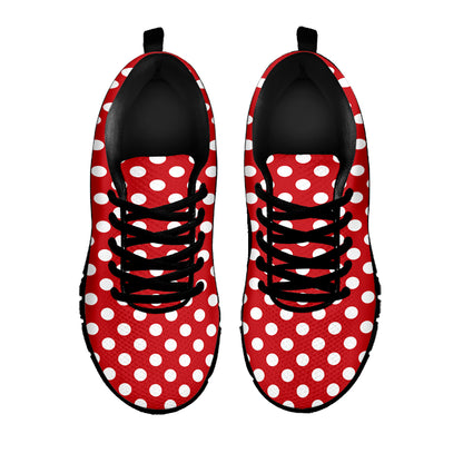 Red And White Polka Dot Pattern Print Black Sneakers