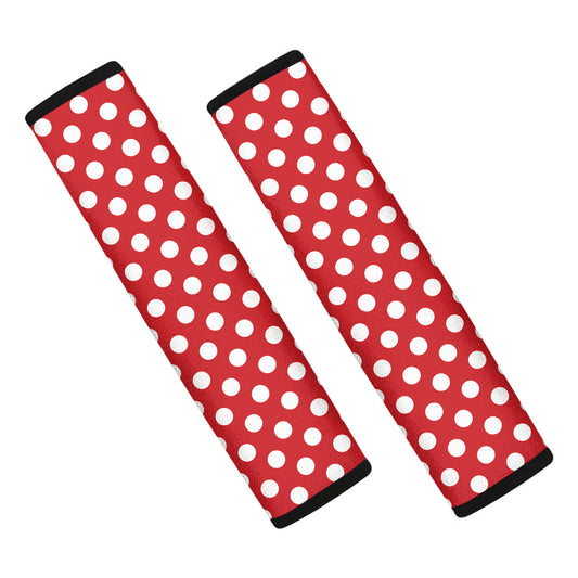 Red And White Polka Dot Pattern Print Car Seat Belt Covers