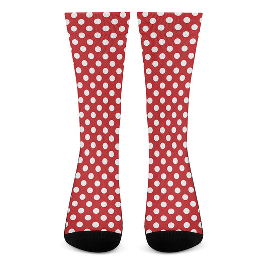 Red And White Polka Dot Pattern Print Crew Socks