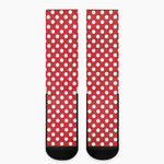 Red And White Polka Dot Pattern Print Crew Socks