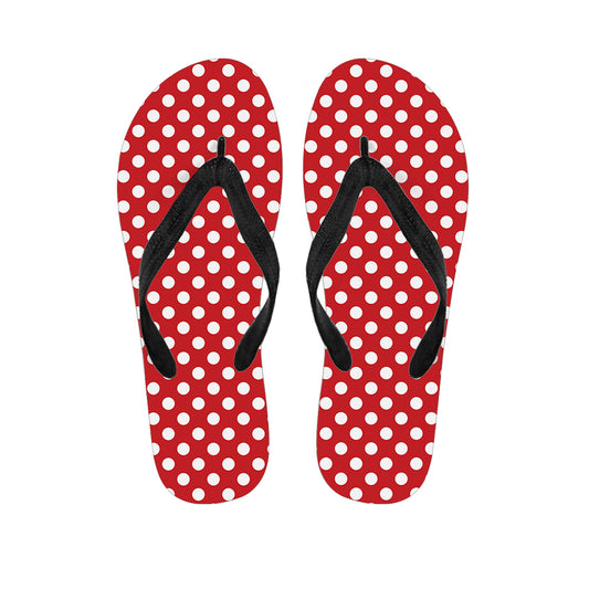 Red And White Polka Dot Pattern Print Flip Flops