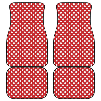Red And White Polka Dot Pattern Print Front and Back Car Floor Mats