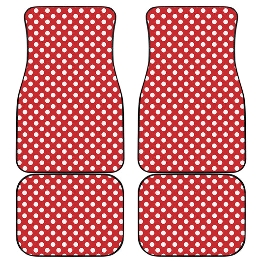 Red And White Polka Dot Pattern Print Front and Back Car Floor Mats