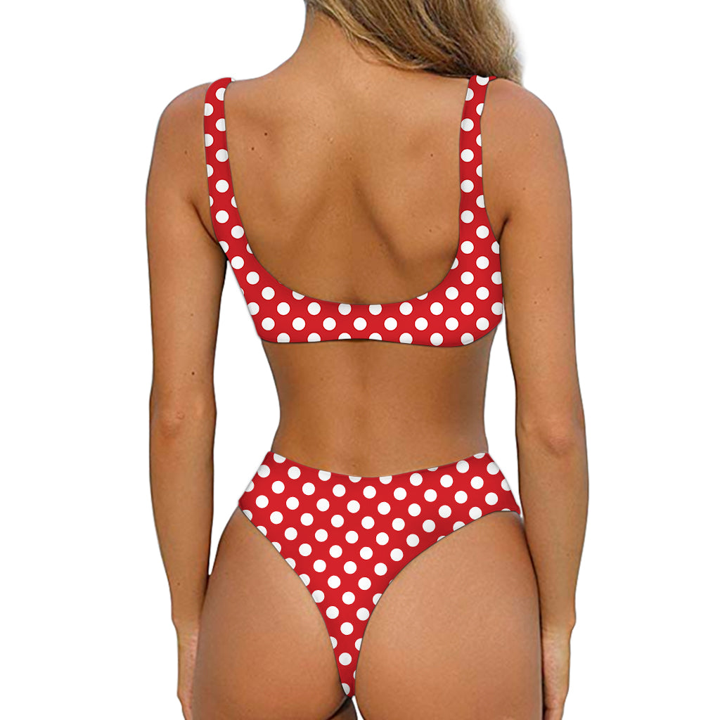 Red And White Polka Dot Pattern Print Front Bow Tie Bikini