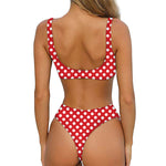 Red And White Polka Dot Pattern Print Front Bow Tie Bikini