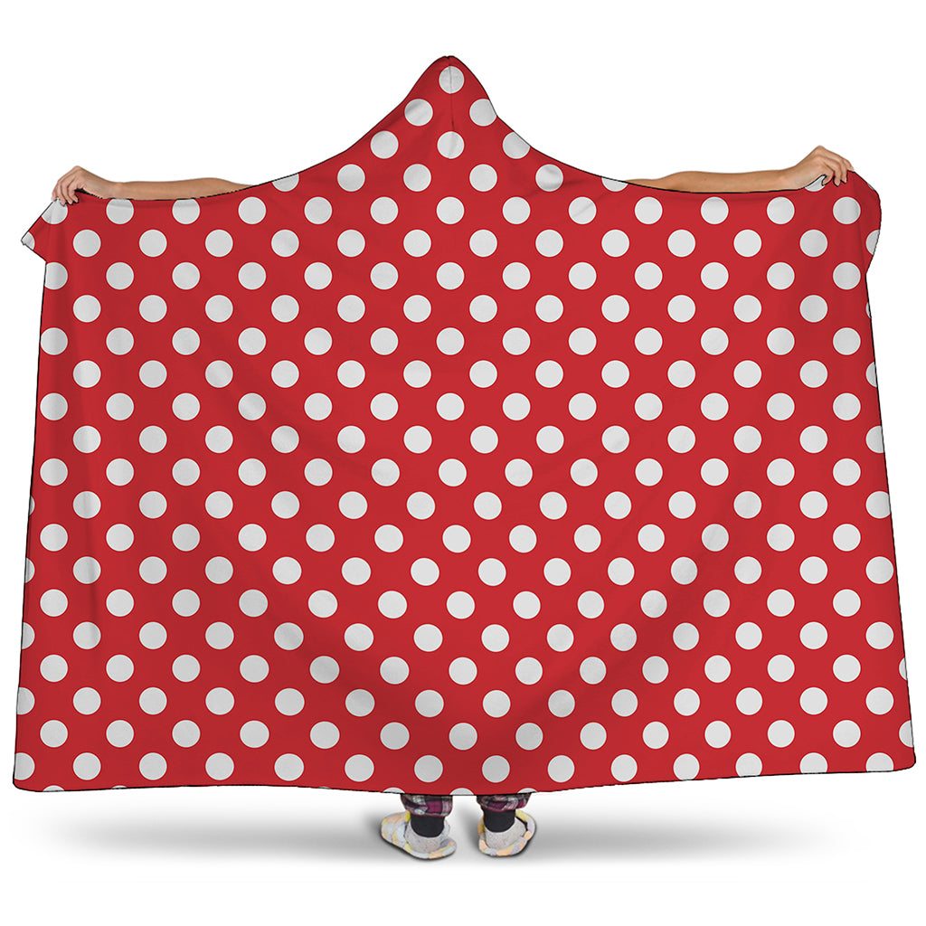 Red And White Polka Dot Pattern Print Hooded Blanket