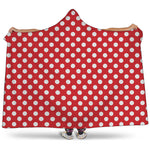 Red And White Polka Dot Pattern Print Hooded Blanket