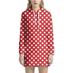 Red And White Polka Dot Pattern Print Hoodie Dress