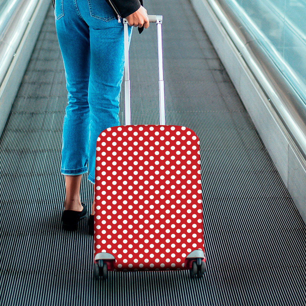 Red And White Polka Dot Pattern Print Luggage Cover