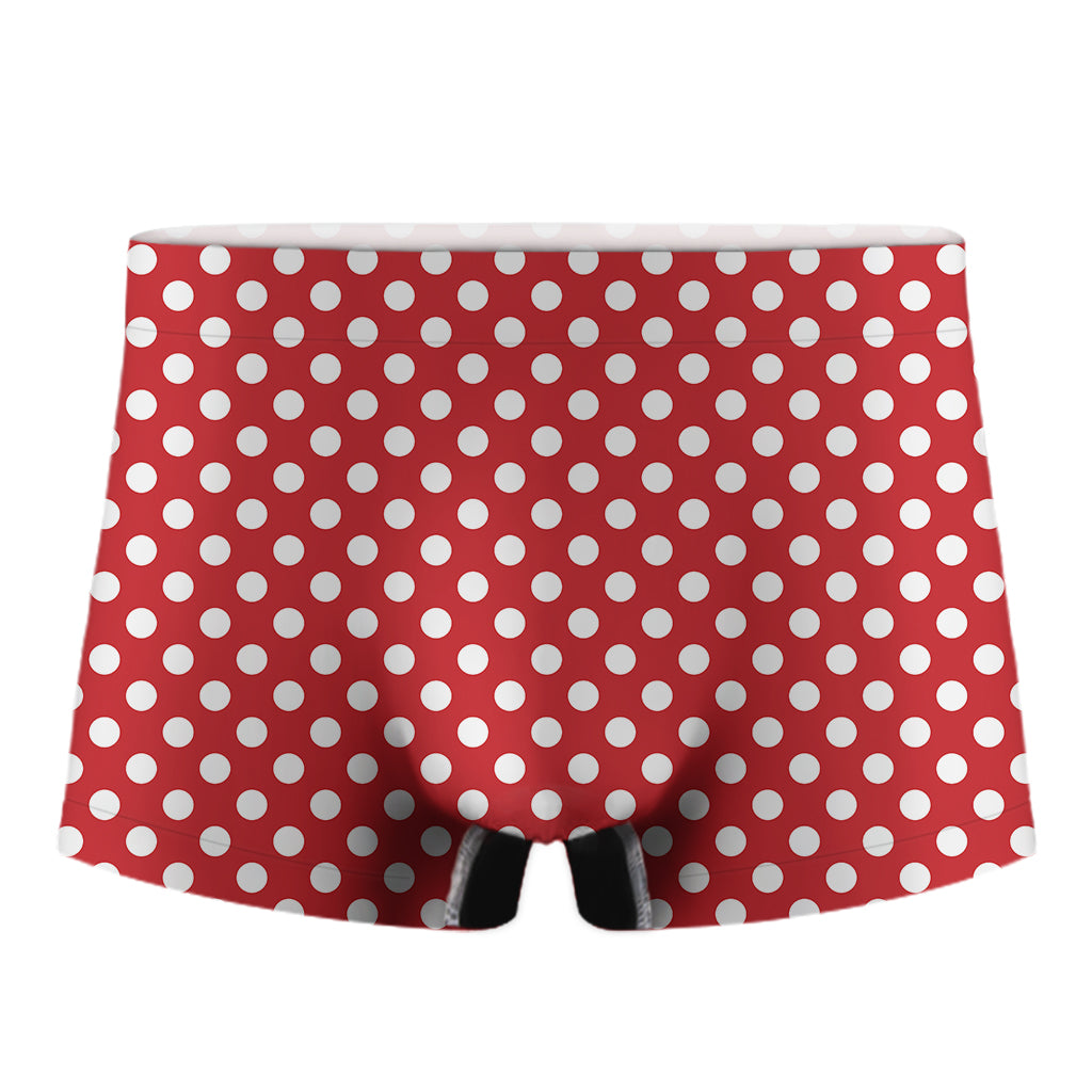 Red And White Polka Dot Pattern Print Men's Boxer Briefs