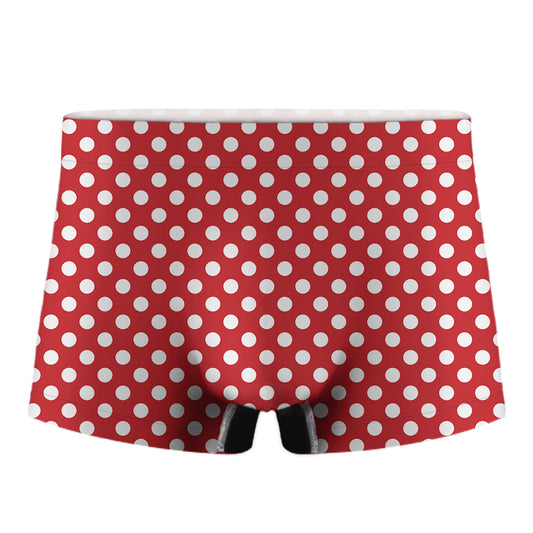 Red And White Polka Dot Pattern Print Men's Boxer Briefs