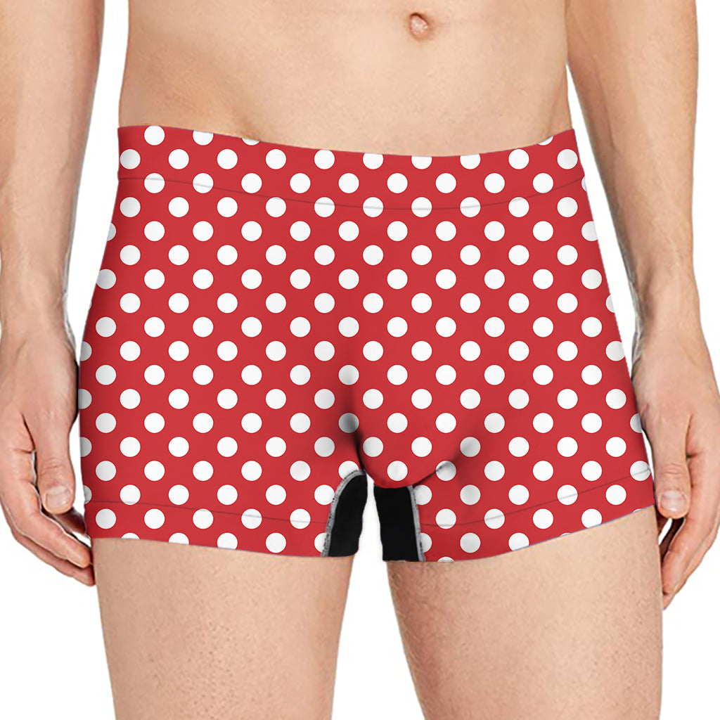 Red And White Polka Dot Pattern Print Men's Boxer Briefs