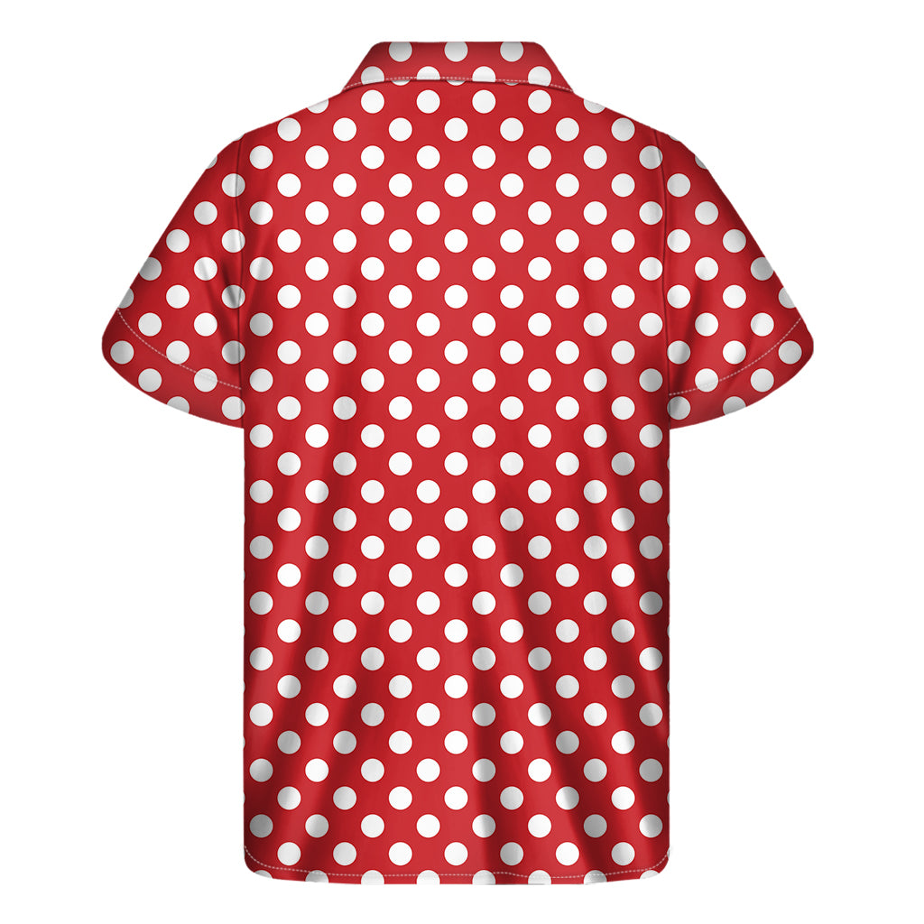 Red And White Polka Dot Pattern Print Men's Short Sleeve Shirt